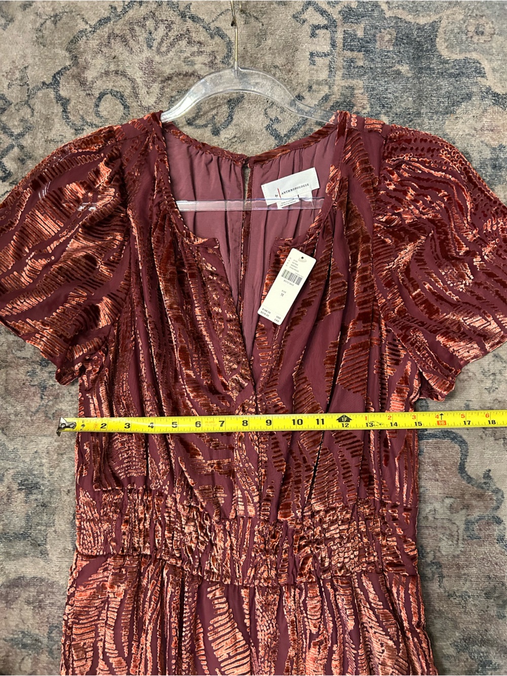 Anthropologie NWT Somerset Jumpsuit Velvet Burnout Edition Size M Deep Burgandy - Picture 9 of 9